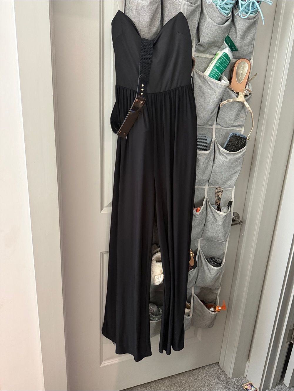 Black Strapless Wide-Leg Jumpsuit